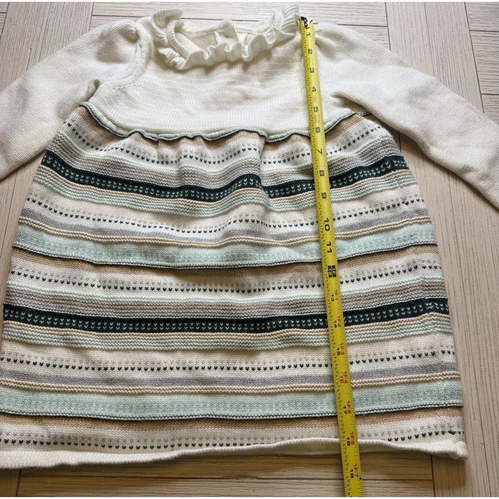 Gymboree All Spruced Up‎ Sweater Dress Sparkles Greens Gold Ruffle Collar Sz 3T